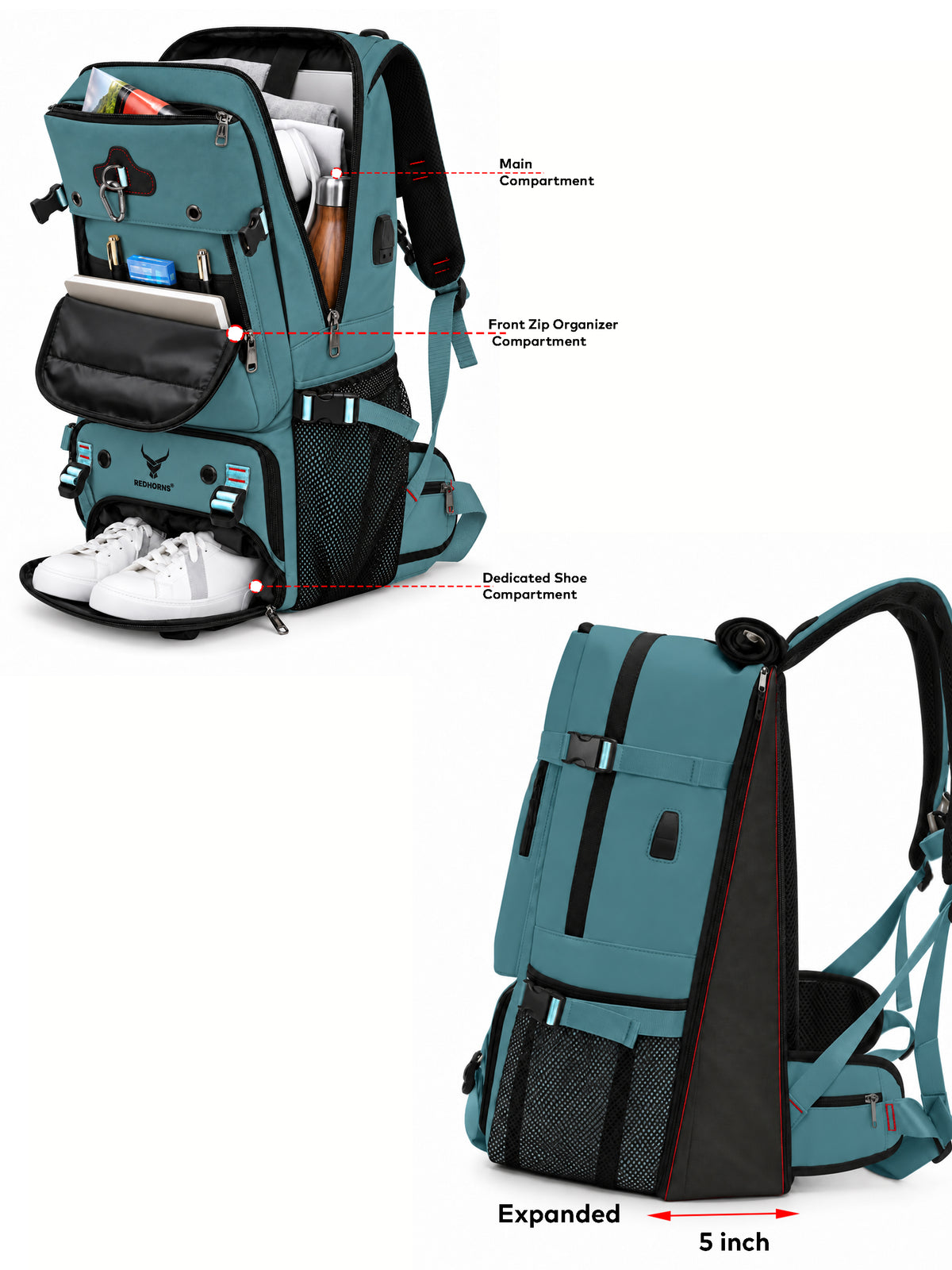 REDHORNS 52L Convertible Duffle Backpack - Dark Green - detail