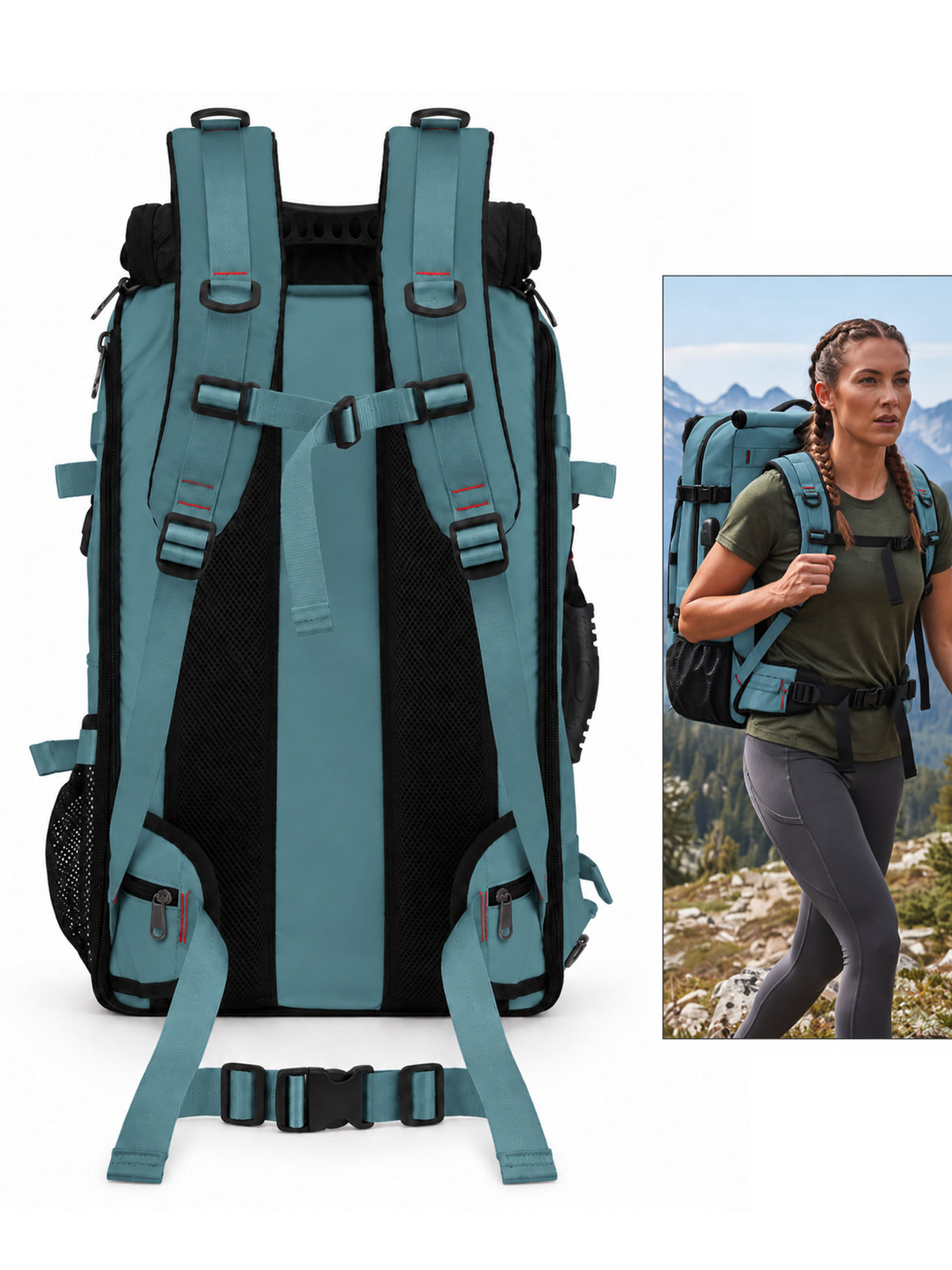 REDHORNS 52L Convertible Duffle Backpack - Dark Green - detail