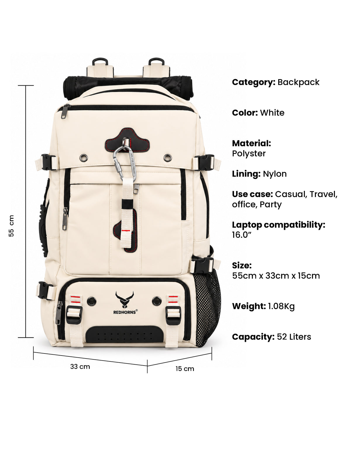 REDHORNS 52L Convertible Duffle Backpack - Off-White - detail
