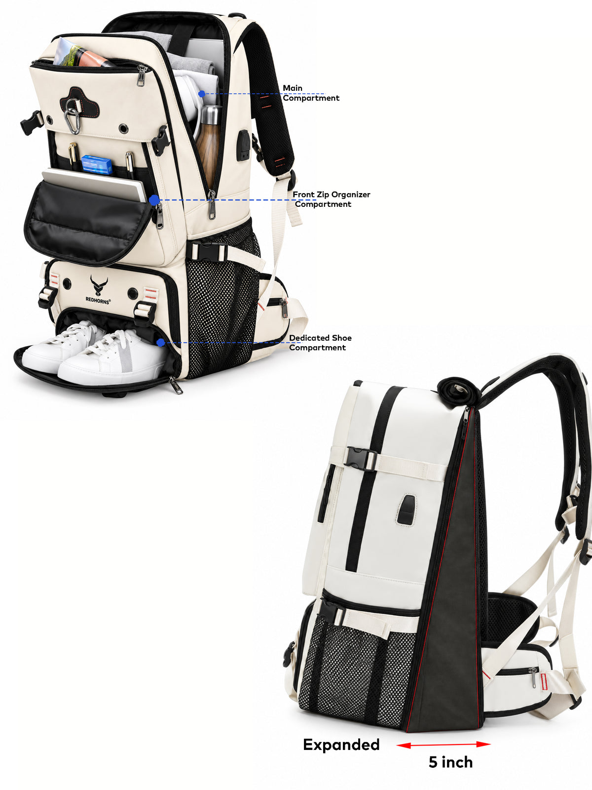 REDHORNS 52L Convertible Duffle Backpack - Off-White - detail