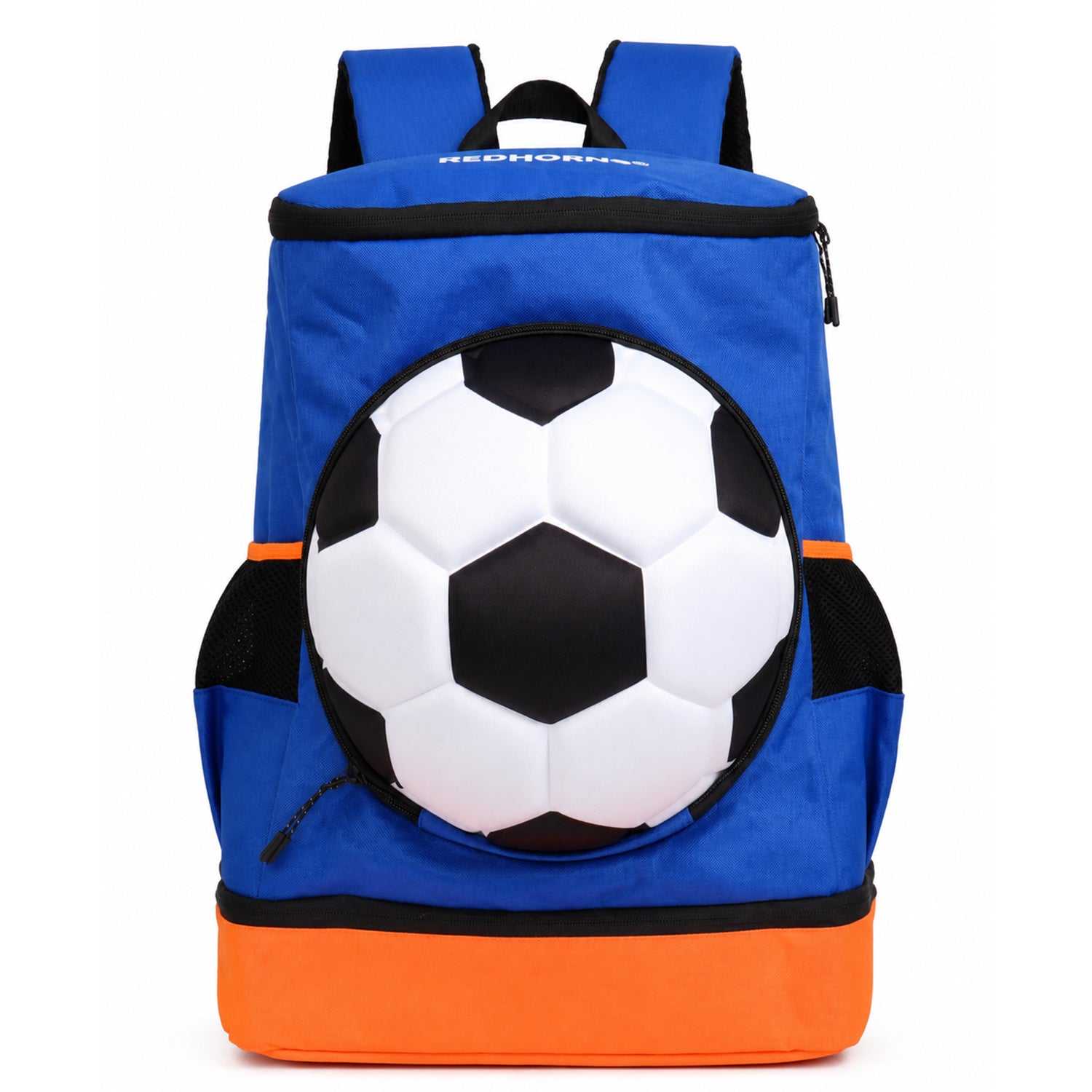 StrikePro 36L Football Backpack Blue Orange - front view