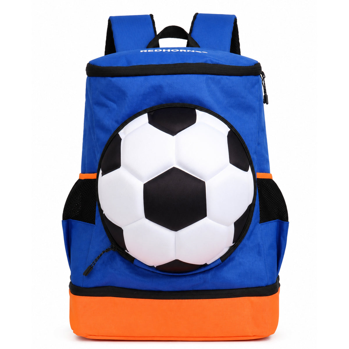 StrikePro 36L Football Backpack Blue Orange - front view