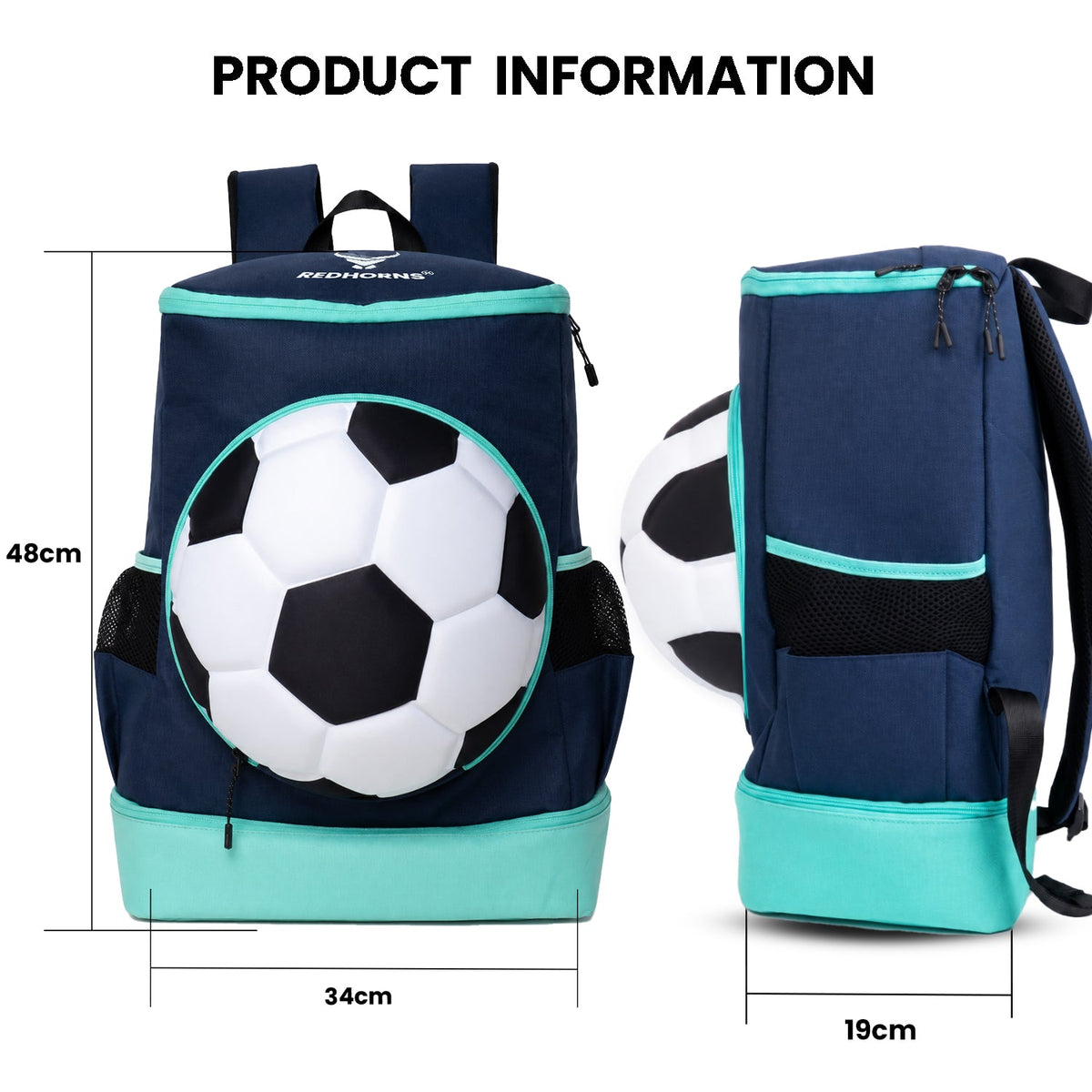 StrikePro 36L Football Backpack - Navy Blue Green