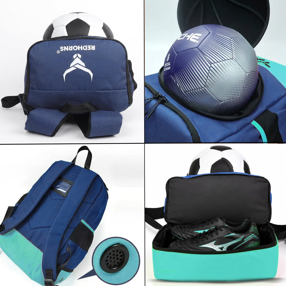 StrikePro 36L Football Backpack - Navy Blue Green