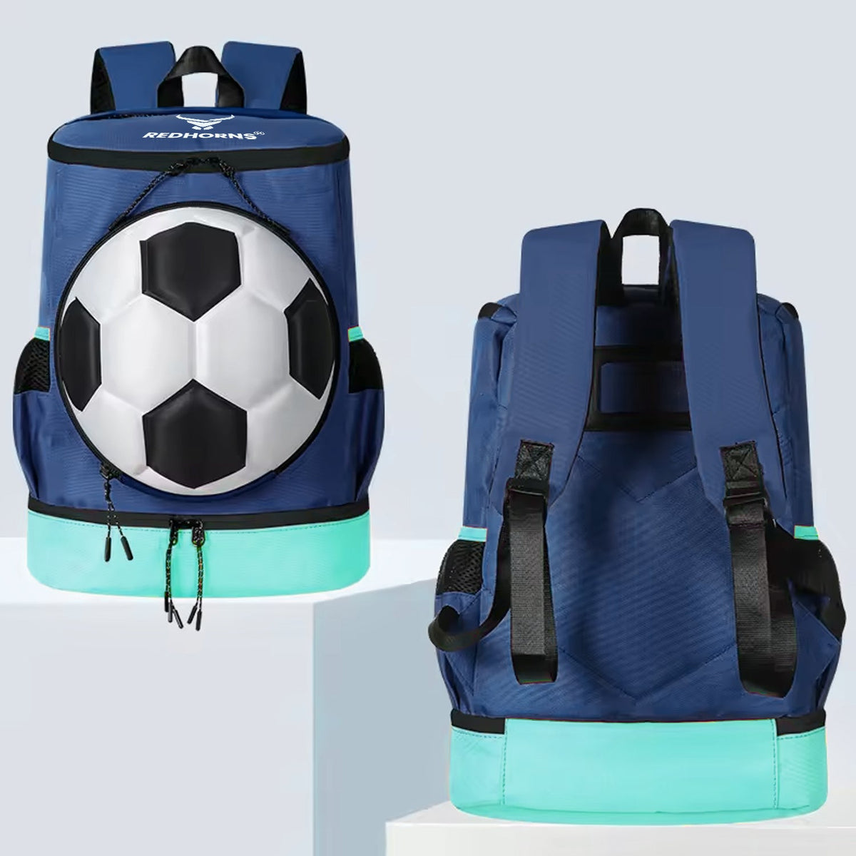 StrikePro 36L Football Backpack - Navy Blue Green