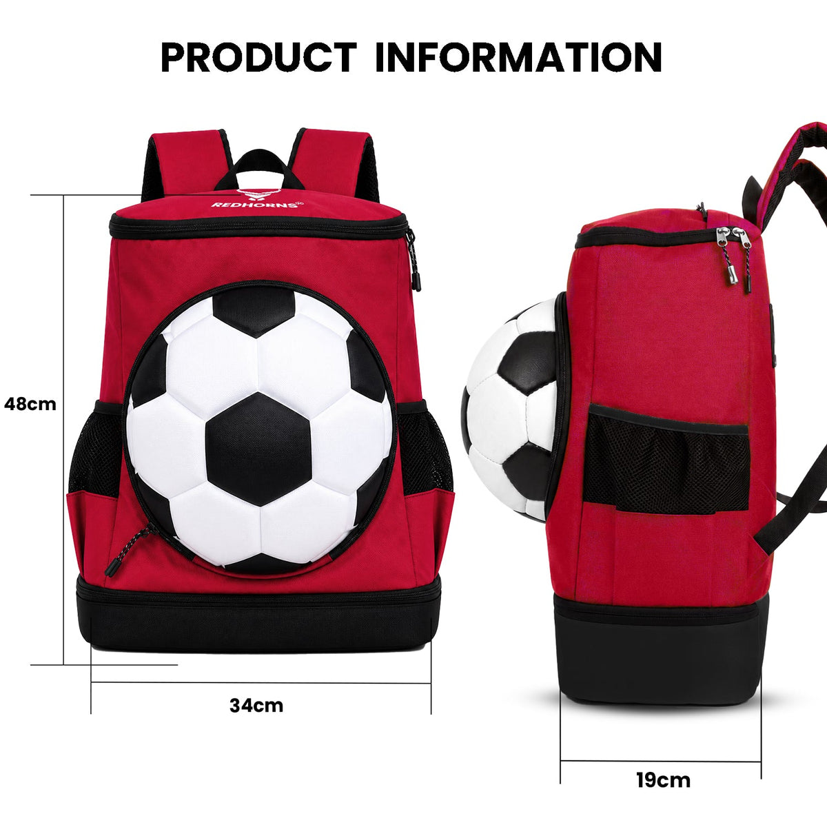 StrikePro 36L Football Backpack - Red Black