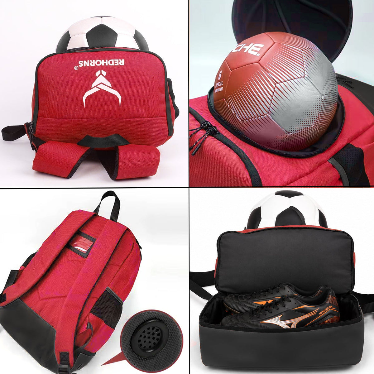 StrikePro 36L Football Backpack - Red Black