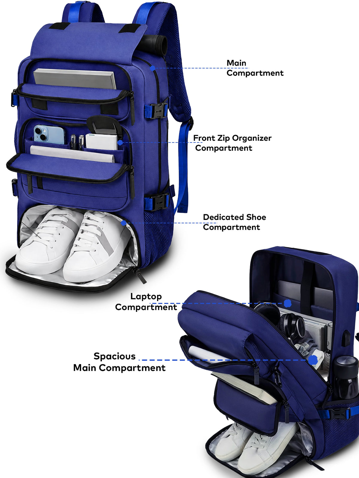 TriMode Voyager 30L 3-in-1 Travel Backpack - Navy Blue
