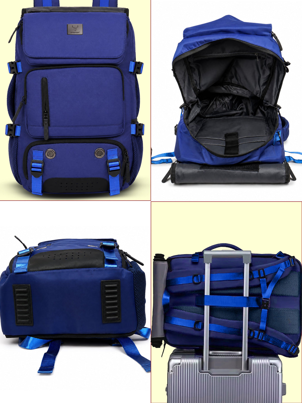 TriMode Voyager 30L 3-in-1 Travel Backpack - Navy Blue interior and trolley sleeve