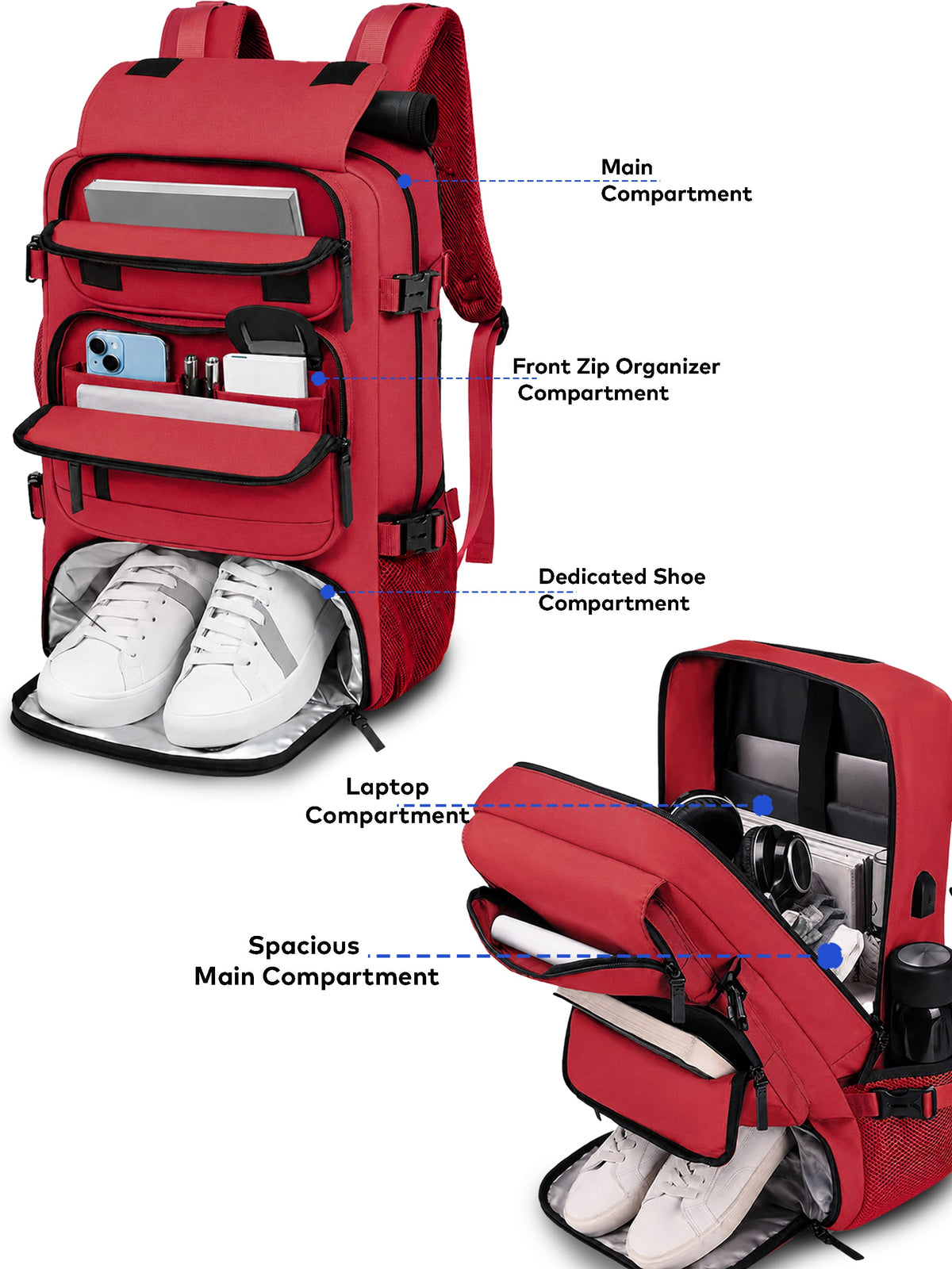 TriMode Voyager 30L 3-in-1 Travel Backpack - Red