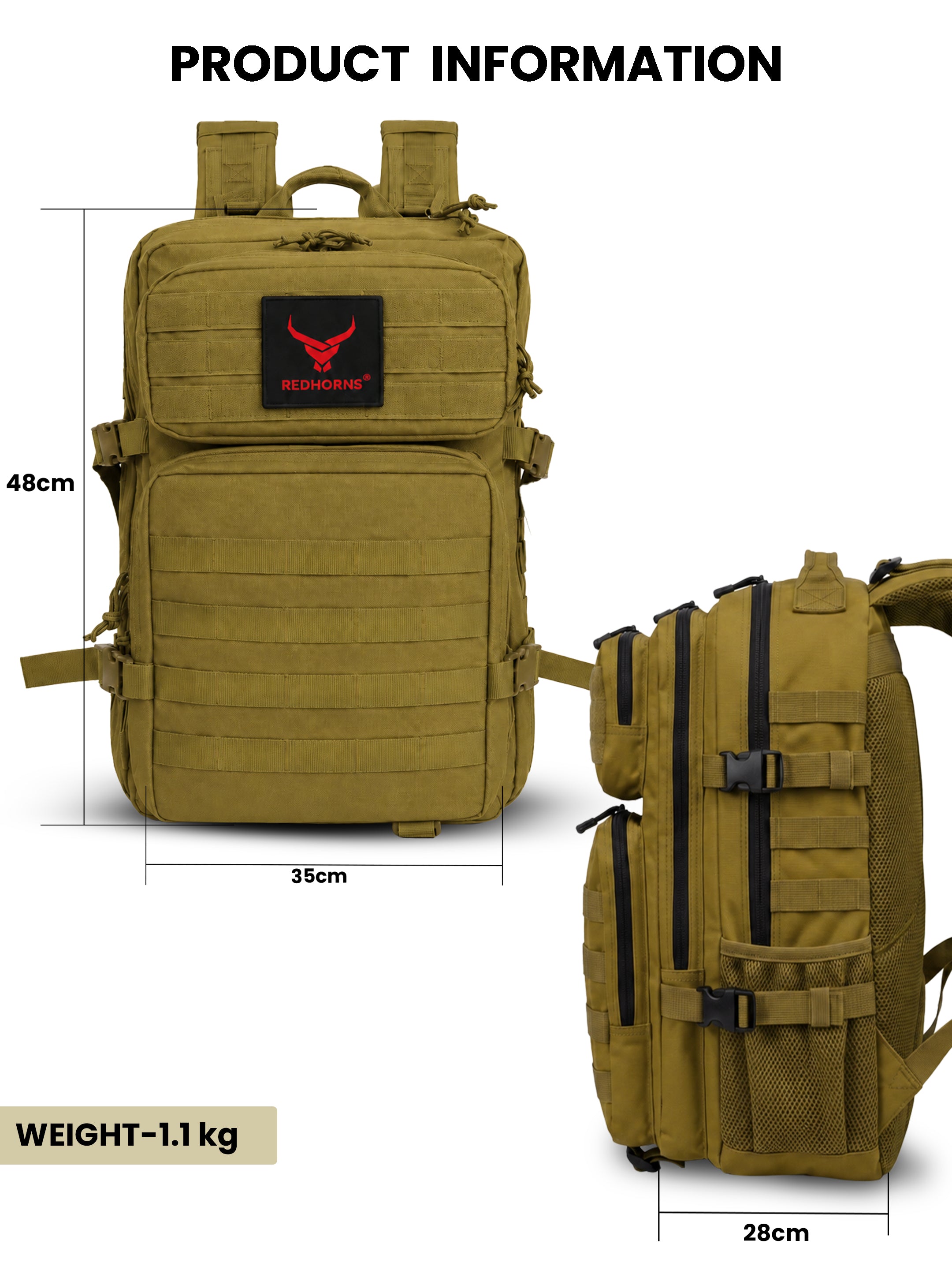 REDHORNS 52L Military Tactical Backpack - Military Brown - BP093F_3.jpg