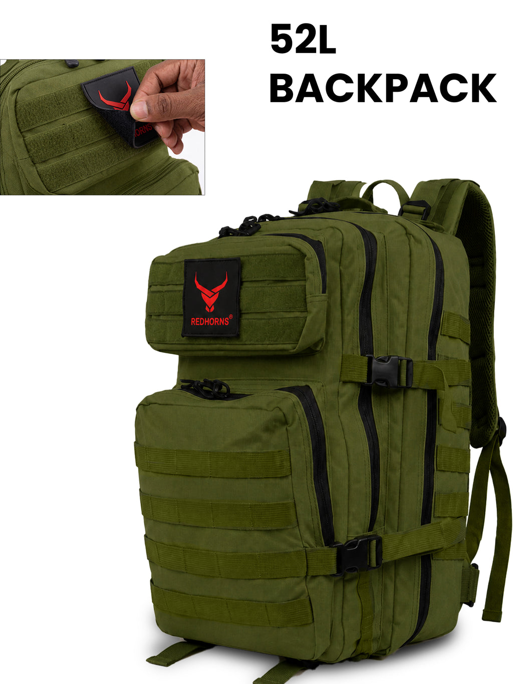 REDHORNS 52L Military Tactical Backpack - Olive Green - BP093HO_8.jpg