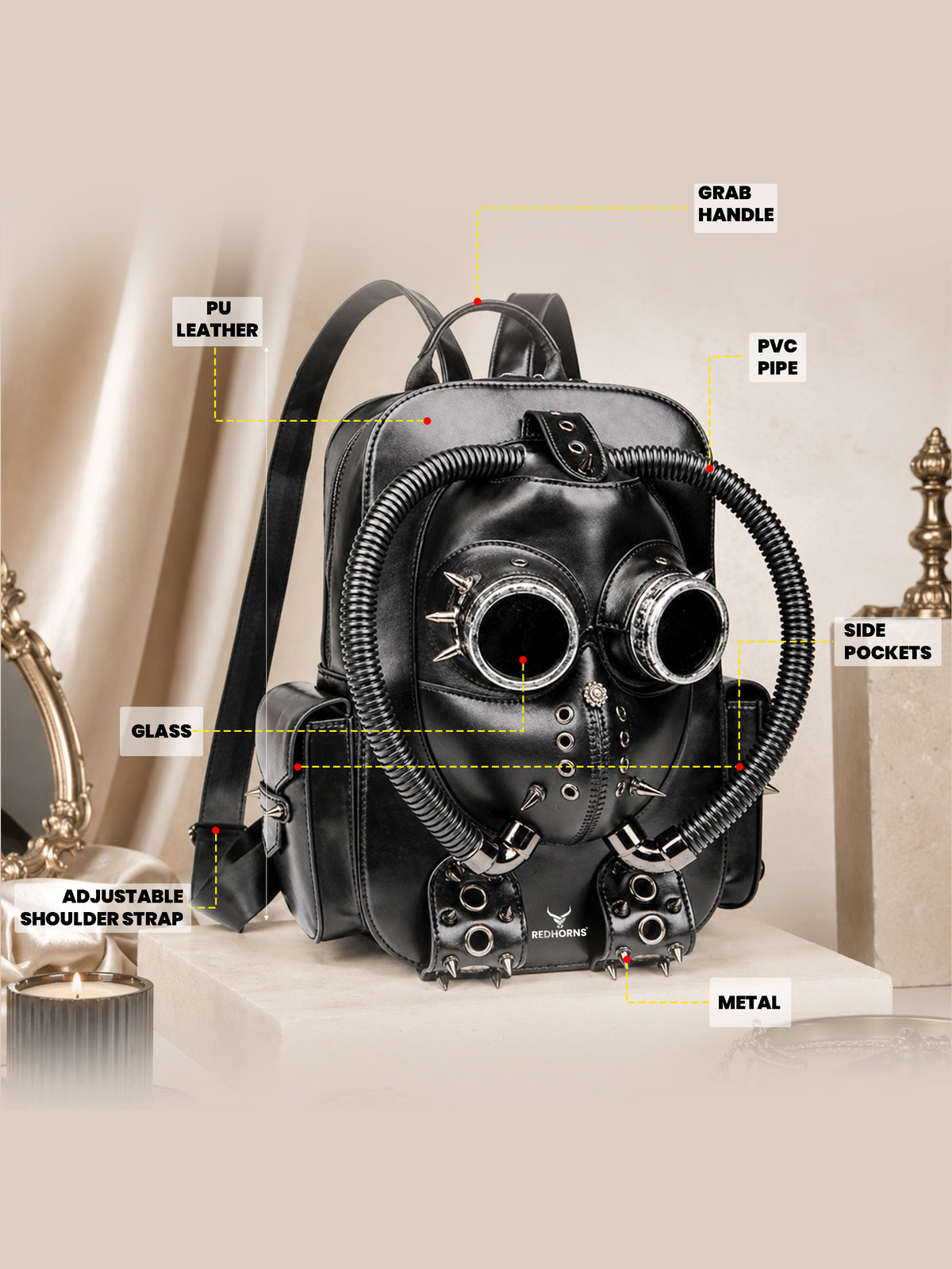 REDHORNS Gas Mask 13L Backpack - Black - detail