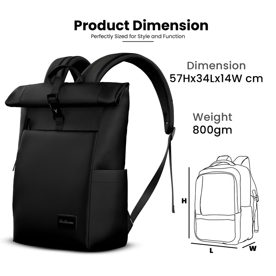 Rolltop backpack hiking travel backpack waterproof with laptop compartment#color_black