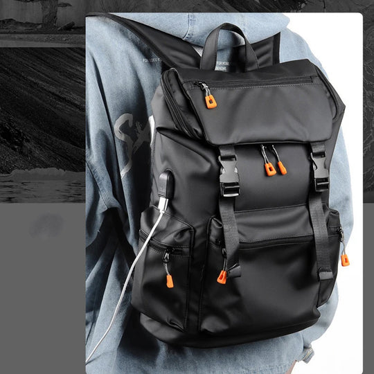 Waterproof hiking backpack with laptop compartment#color_black