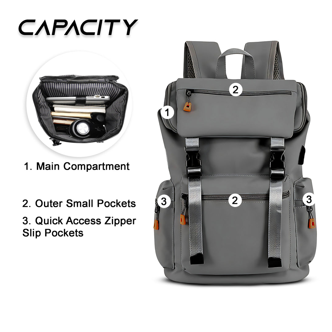 Waterproof hiking backpack with laptop compartment#color_dark-grey