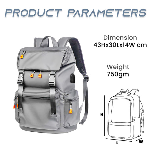 Waterproof hiking backpack with laptop compartment#color_grey