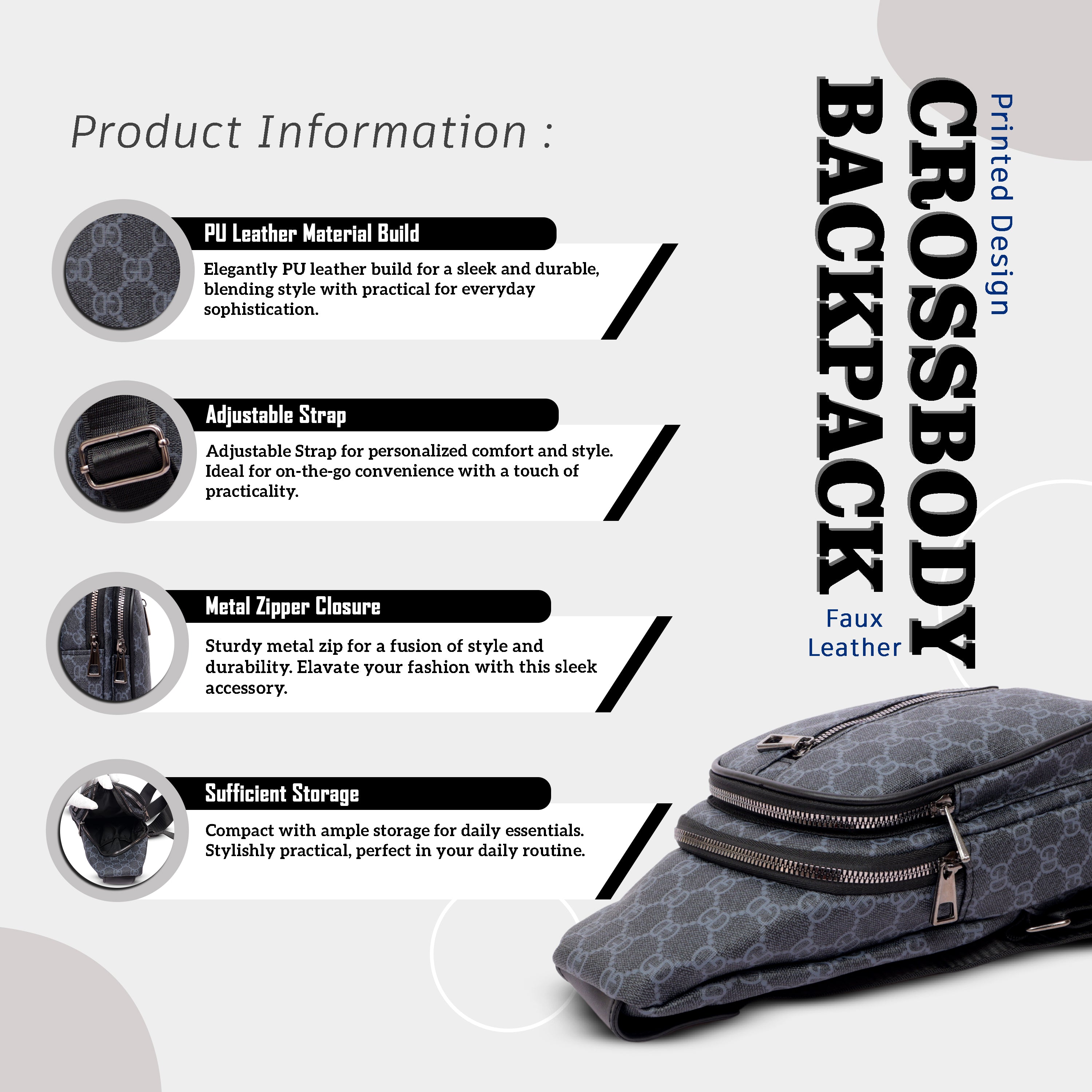 Waterproof crossbody sling bag#color_grey