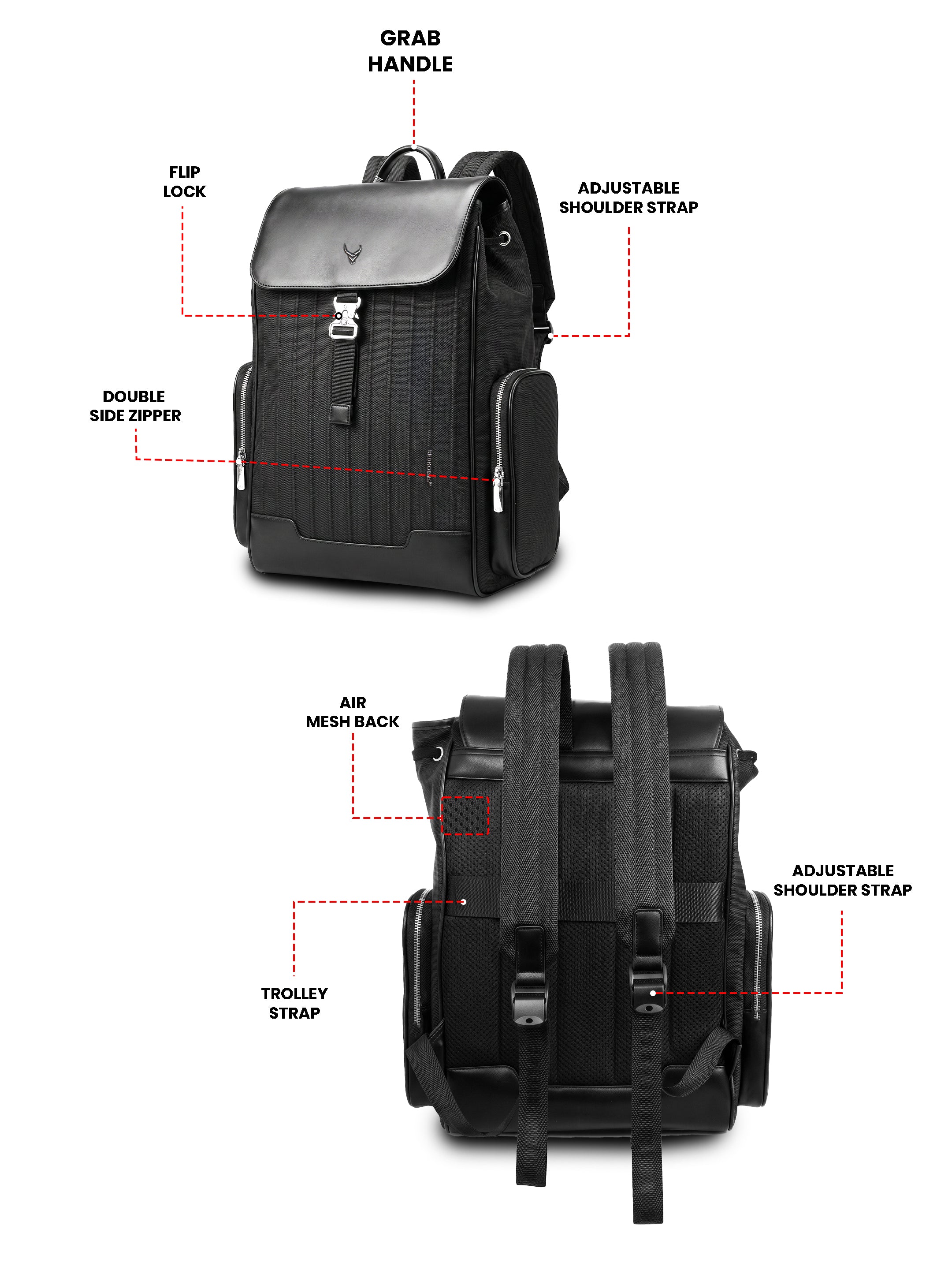 REDHORNS Carbon Fiber 27L Laptop Backpack - Black - detail