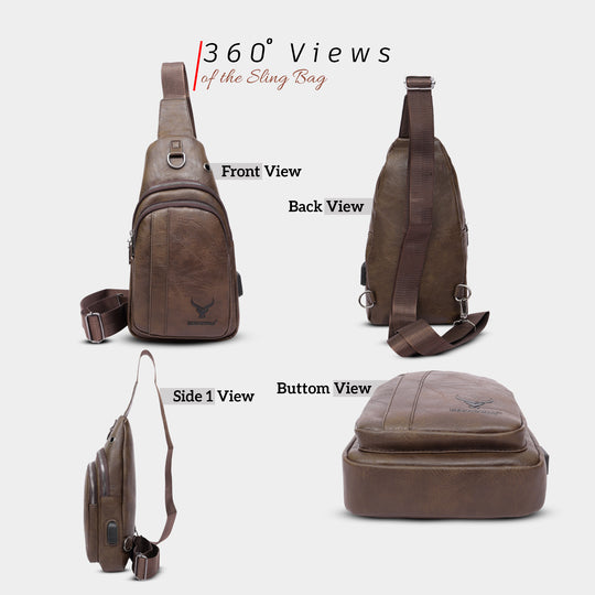 Crossbody sling bag leather messenger bag men bag#color_brown