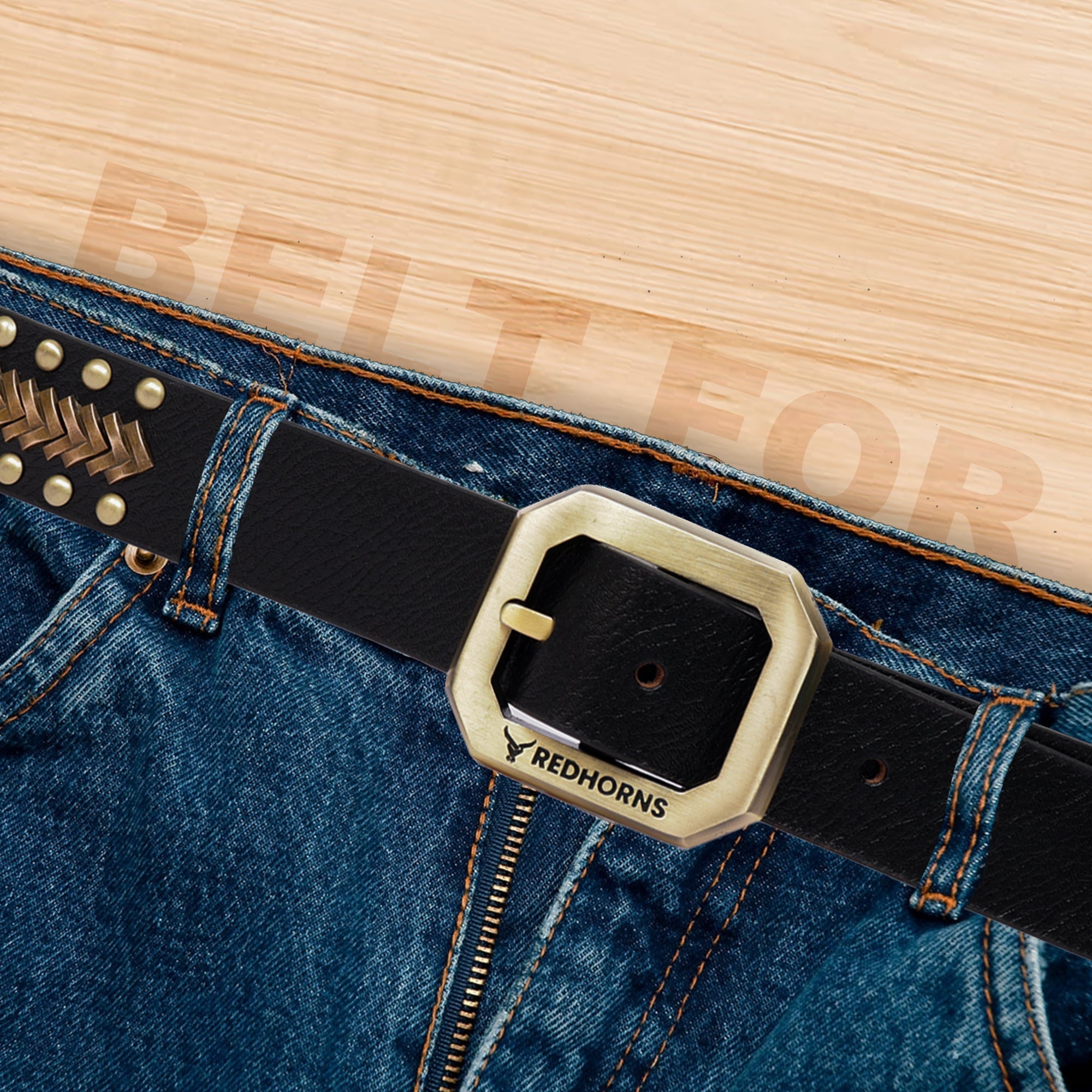 Salman khan rivet leather waist belt for men#color_black