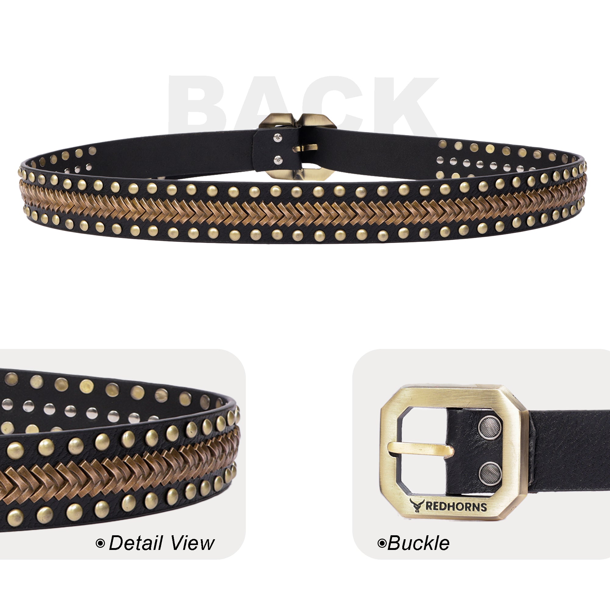 Salman khan rivet leather waist belt for men#color_black