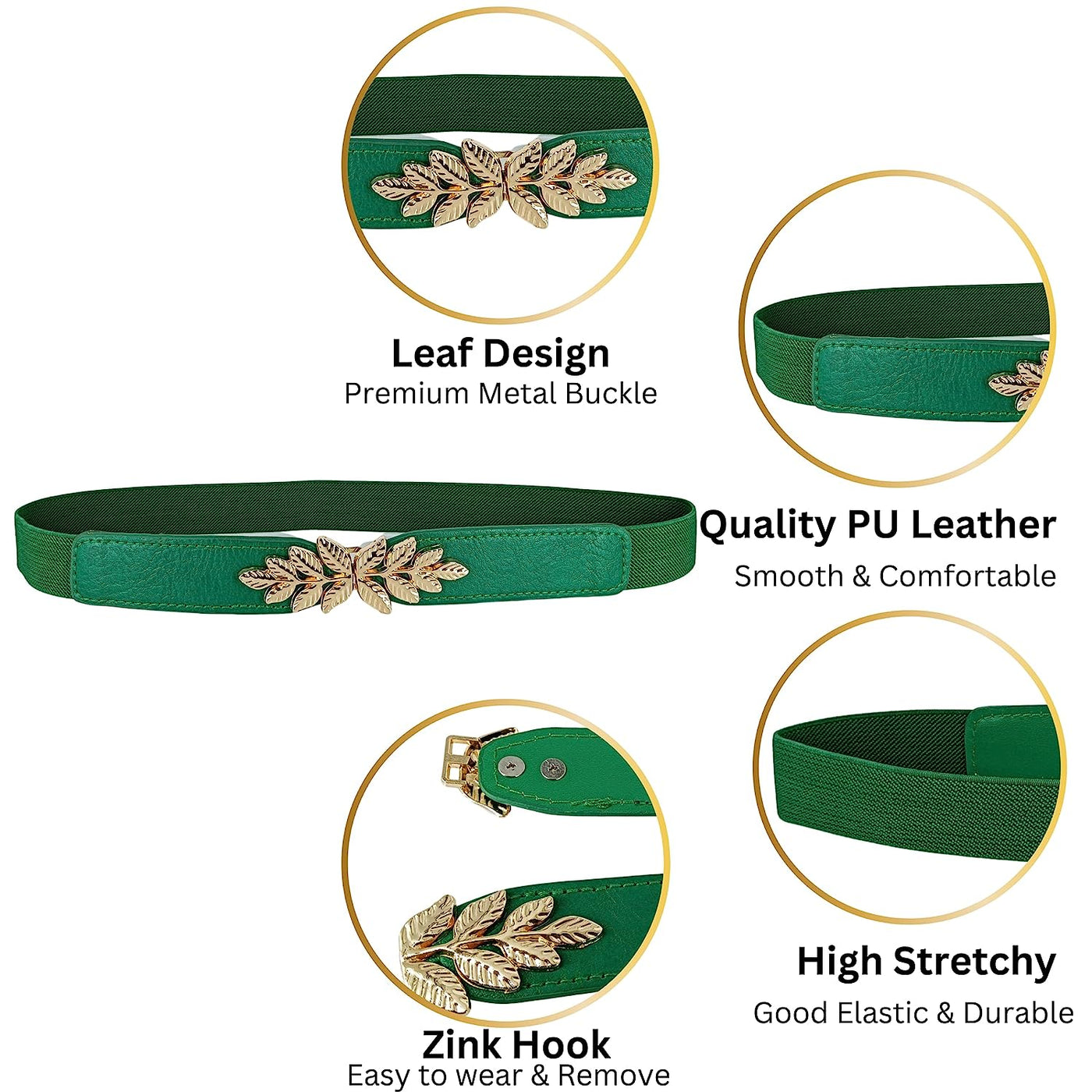 Leaf Design Ladies Elastic Belt#color_green