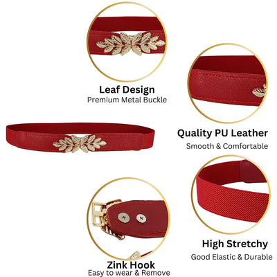 Leaf Design Ladies Elastic Belt#color_maroon