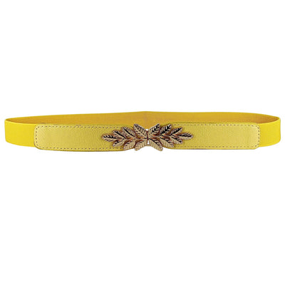 Leaf Design Ladies Elastic Belt#color_yellow