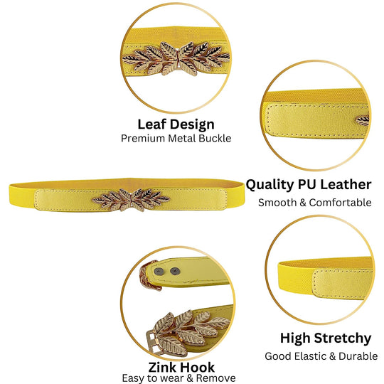 Leaf Design Ladies Elastic Belt#color_yellow