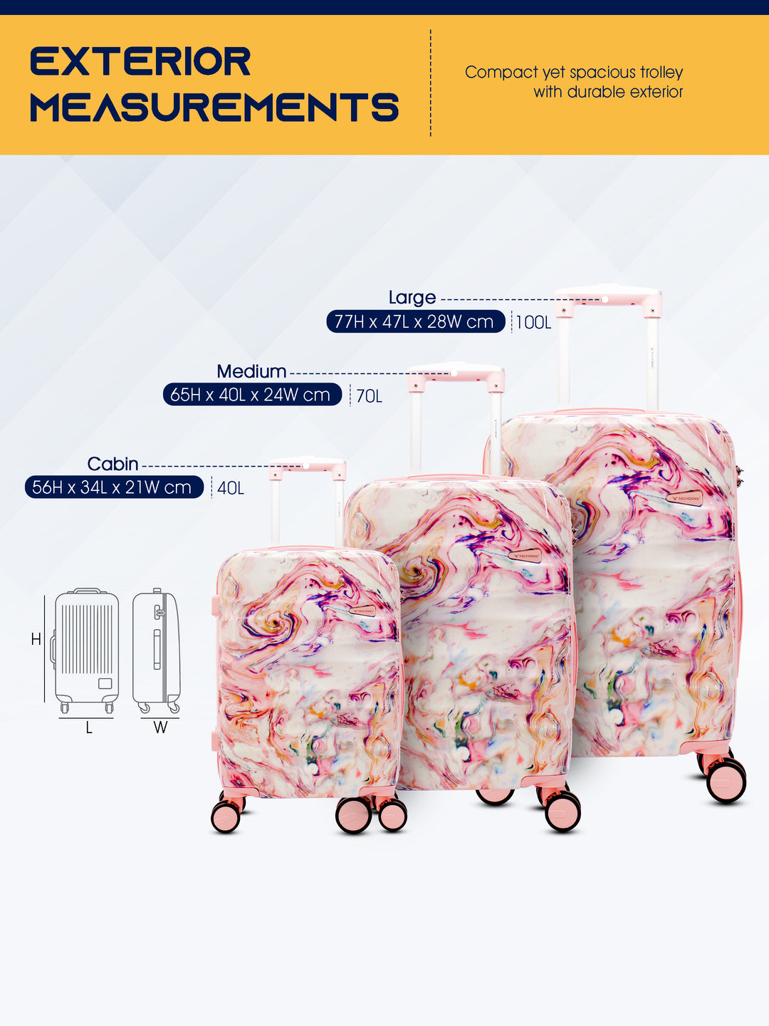 Lightweight luggage trolley bag set of 3 valentine day gift valentine week gift#color_rose-gold