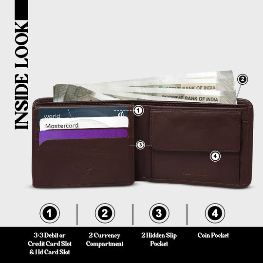 Men's leather wallet rfid protected slim wallet bifold wallet#color_dark-brown