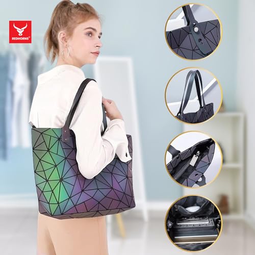 Geometric Holographic Luminous Handbag, Triangle Shape