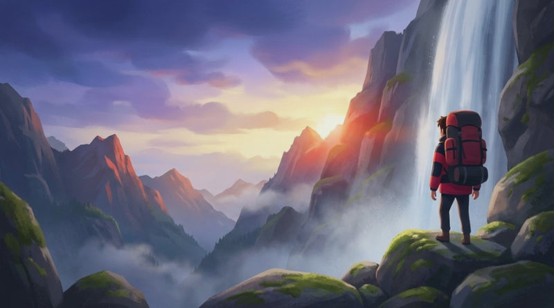 Hiking waterfall animated banner