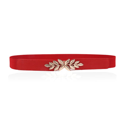 Leaf Design Ladies Elastic Belt#color_red