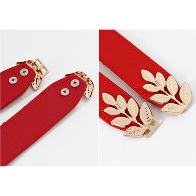 Leaf Design Ladies Elastic Belt#color_red