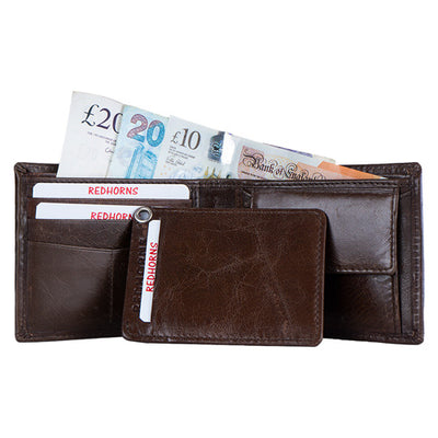 Men's Genuine Leather Bi-fold Wallets#color_brown