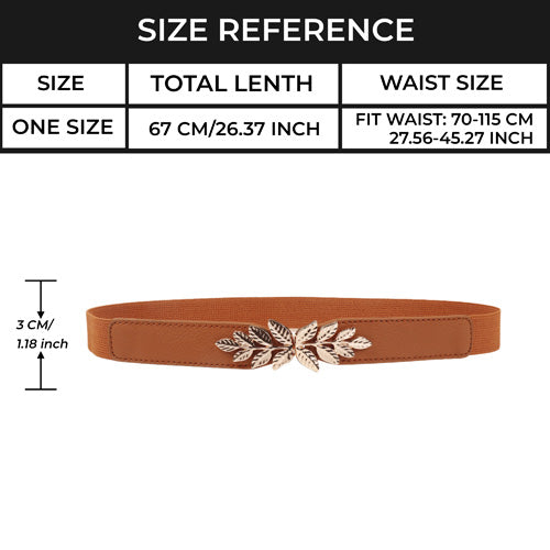 Leaf Design Ladies Elastic Belt#color_brown