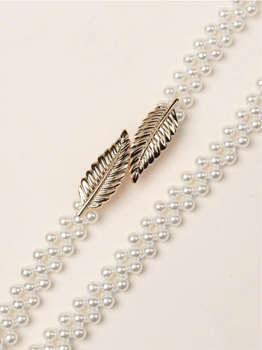 Leaf Design Beaded Slim Belt for Women Dresses