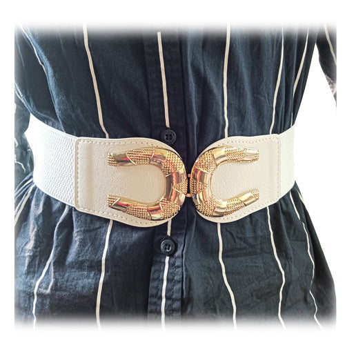 C-shaped Design Elastic Fabric Wide Belt for Women Dresses