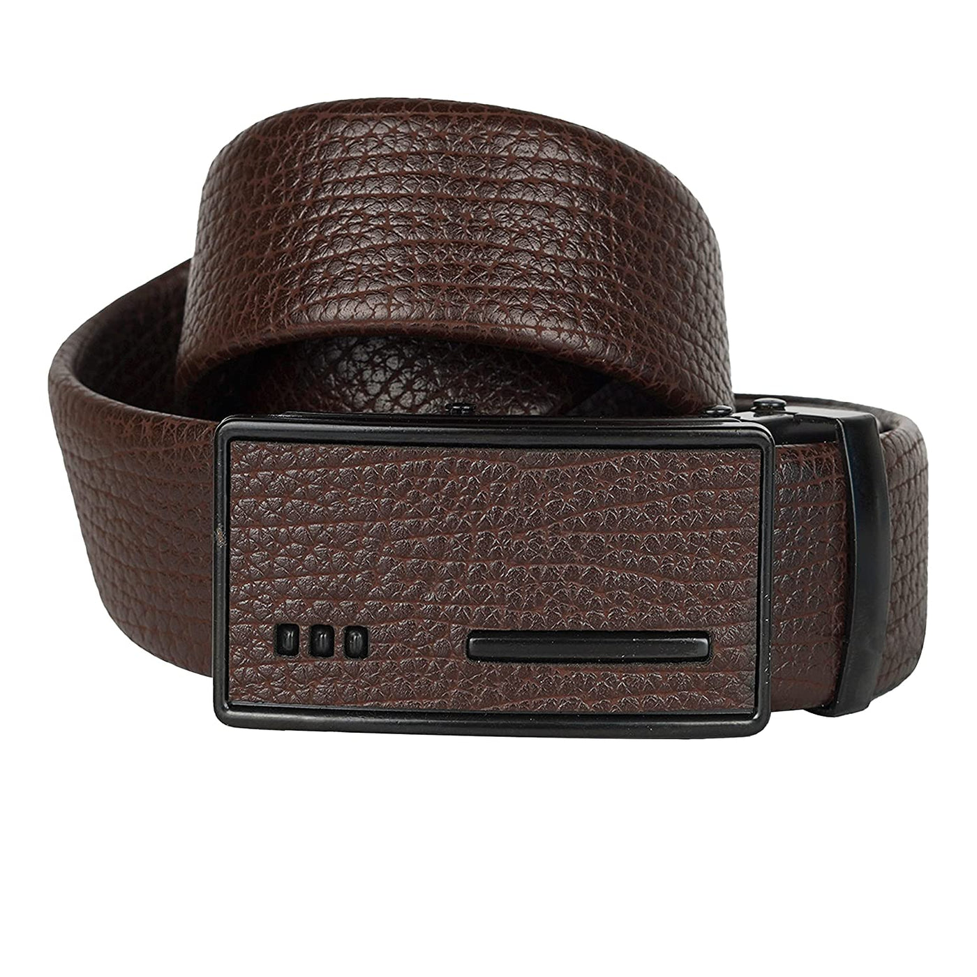 Auto Lock Buckle PU Leather Belt For Men Formal Casual Jeans Pants (GB16-AUP-B-Brown)