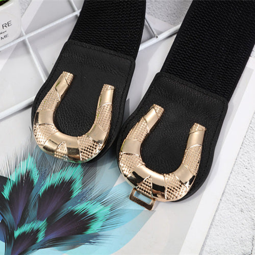 C-shaped Design Elastic Fabric Wide Belt for Women Dresses