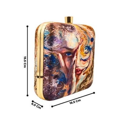 Abstract Girl Graphic Printed Multicolor Women's Clutch Bag With Detachable Sling Chain