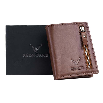 Men's Genuine Leather Bi-fold Wallets#color_brown