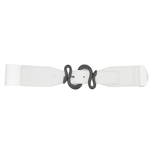 Redhorns Elastic Ladies Wide Belt#color_white-black-buckle