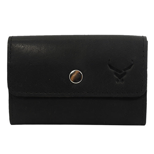 Men's Leather Snap Button Card Holder#color_black