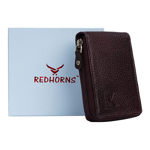 Men's Leather Zipper Card Holder#color_brown