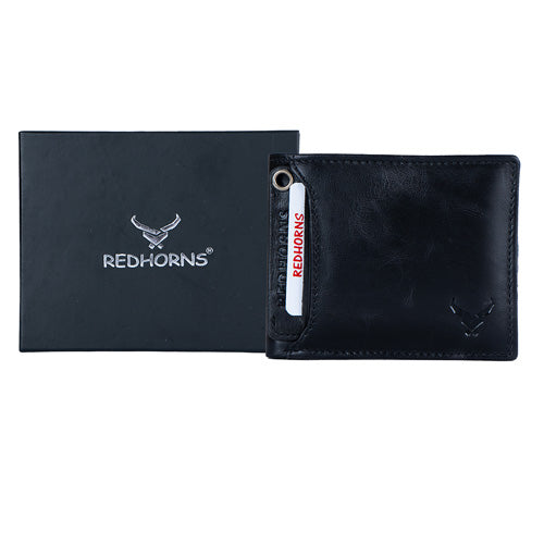 Men's Genuine Leather Bi-fold Wallets#color_black