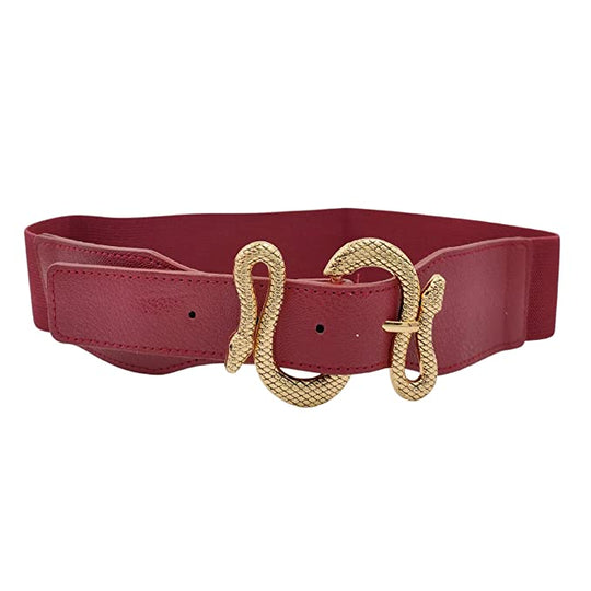 Redhorns Elastic Ladies Wide Belt#color_cherry-golden-buckle