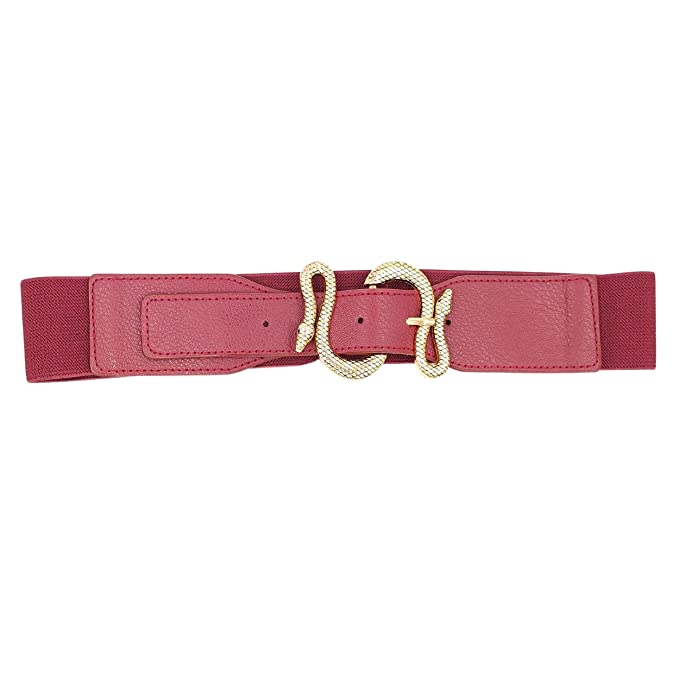 Redhorns Elastic Ladies Wide Belt#color_cherry-golden-buckle
